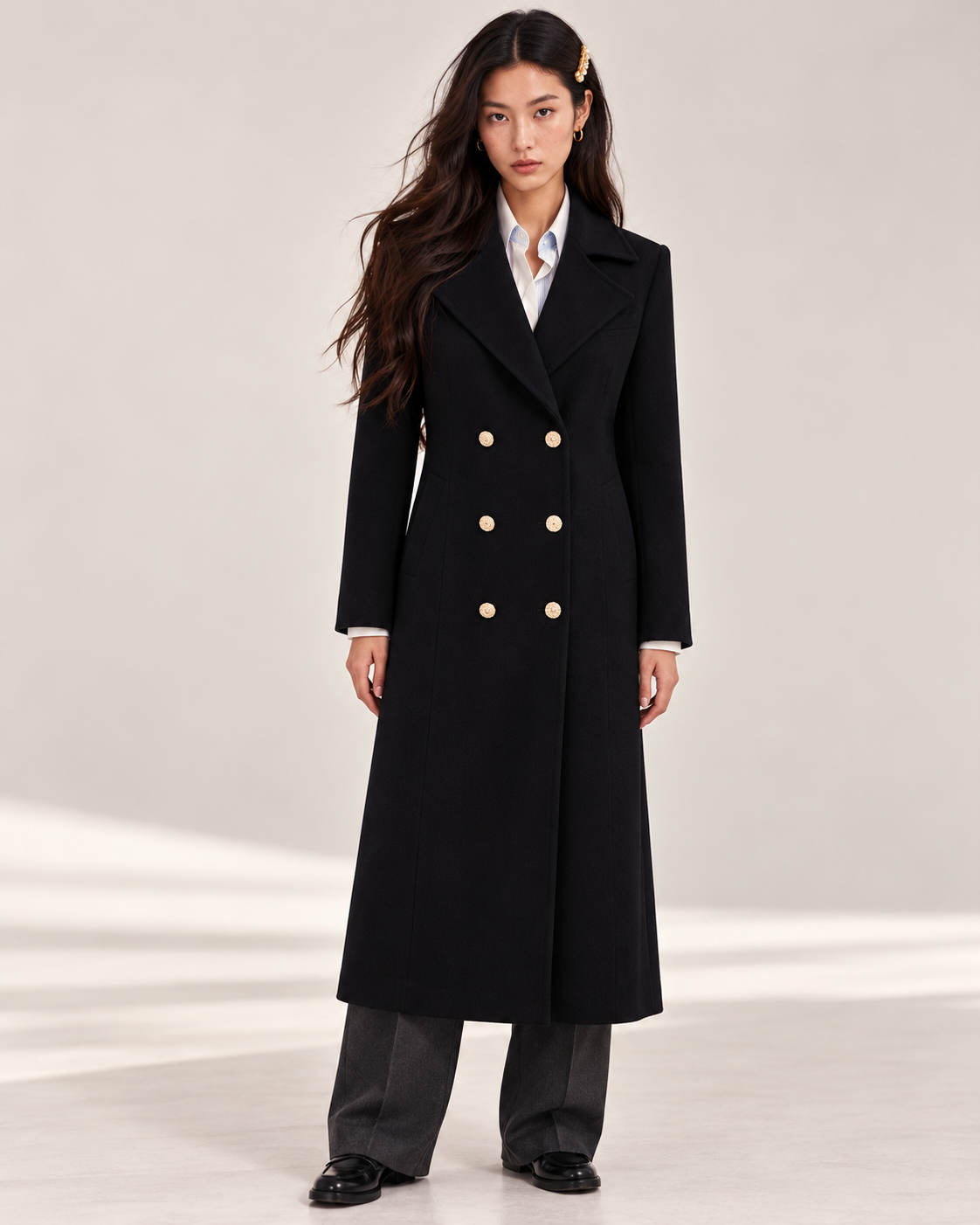Manteau long bleu marine