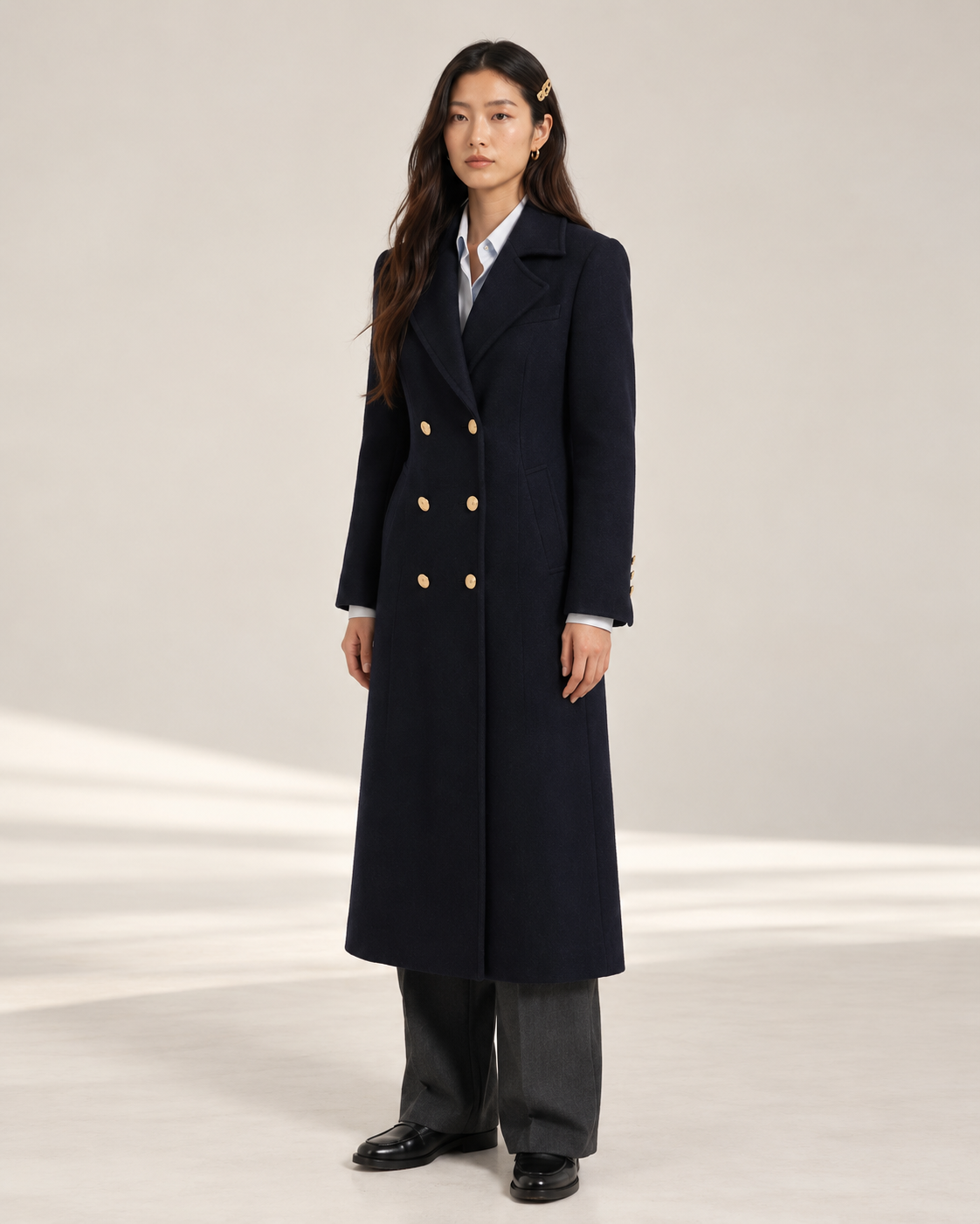 Manteau long bleu marine